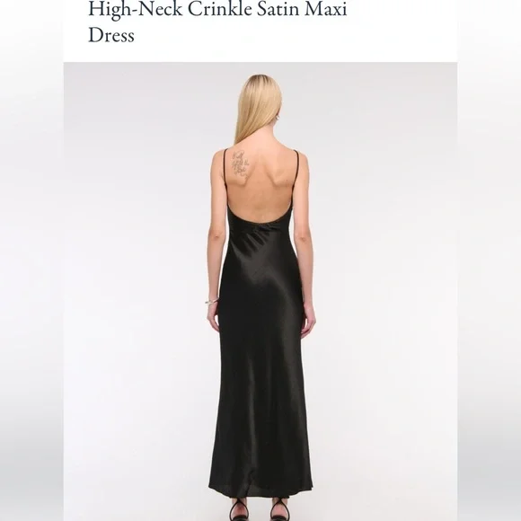 Abercrombie & Fitch Black High Neck Satin Maxi Dress - Picture 5 of 7